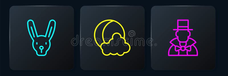 Coelho da linha fixa com orelhas mágicas, lua e estrelas. botão preto quadrado. vetor ilustração do vetor