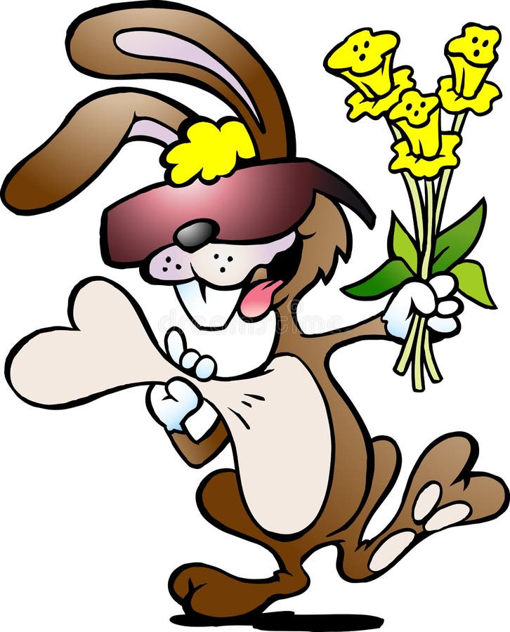 Coelho feliz com um ramalhete dos daffodils ilustração do vetor Coelho feliz com um ramalhete dos daffodils ilustração do vetor