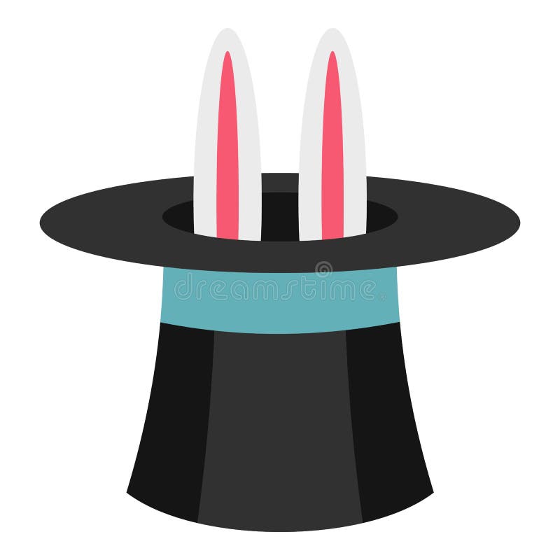 Ícone de mágico com coelho na cartola, estilo plano ilustração stock