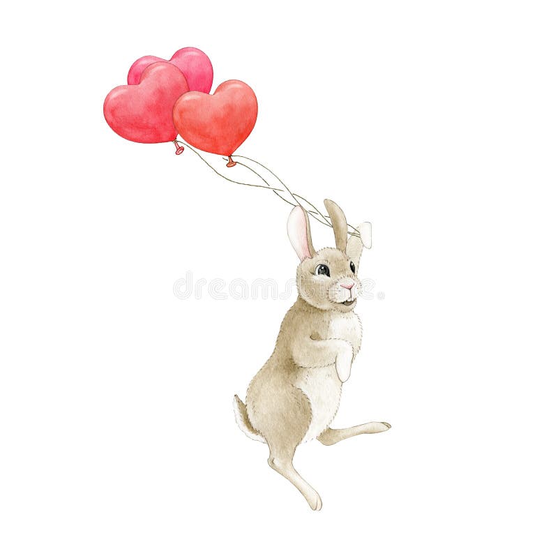 Coelho sofisticado com balões de ar vermelho ilustração aquosa Foto desenhada de belo romance romântico belicoso Fluf ilustração royalty free Coelho sofisticado com balões de ar vermelho ilustração aquosa Foto desenhada de belo romance romântico belicoso Fluf ilustração royalty free