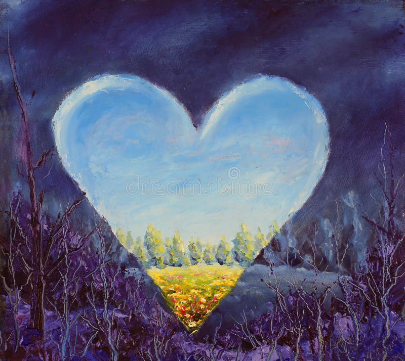 Coeur, coeur de ressort sur la toile Ouvrez le coeur Art de couteau illustration de vecteur Coeur, coeur de ressort sur la toile Ouvrez le coeur Art de couteau illustration de vecteur