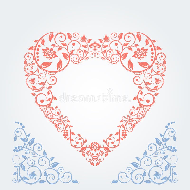 Coeur de rouge de vintage Monogramme de mariage Mod?le floral ?l?gant pour ?pouser des invitations et des cartes illustration stock Coeur de rouge de vintage Monogramme de mariage Mod?le floral ?l?gant pour ?pouser des invitations et des cartes illustration stock
