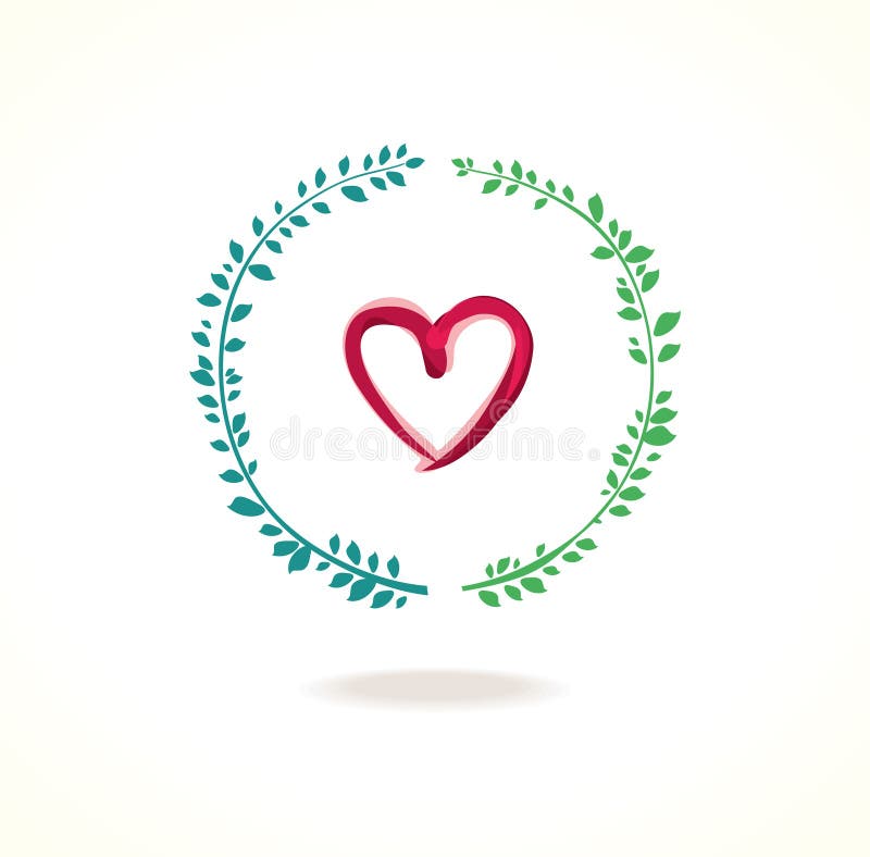 Coeur de vecteur et feuillage vert de cercle illustration stock Coeur de vecteur et feuillage vert de cercle illustration stock