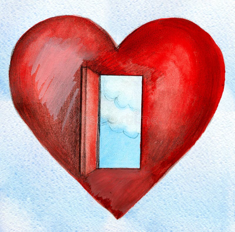 Coeur rouge avec un ciel bleu et des nuages de porte ouverte illustration de vecteur Coeur rouge avec un ciel bleu et des nuages de porte ouverte illustration de vecteur