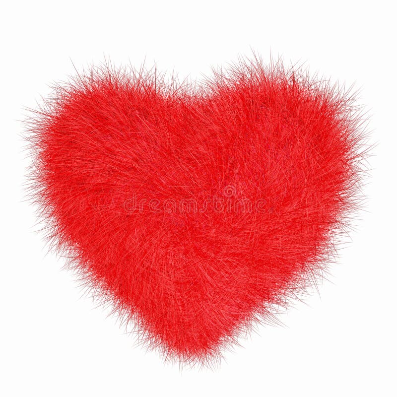 Coeur rouge gonflé de fourrure d'isolement sur le blanc