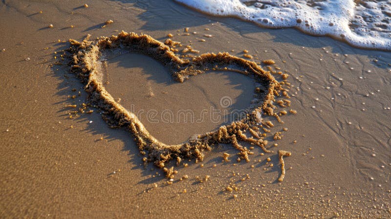 Heart drawn in the sand. Beach background. Top view AI AI generated. Heart drawn in the sand. Beach background. Top view AI AI generated