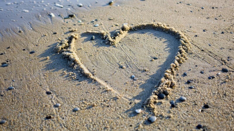 Heart drawn in the sand. Beach background. Top view AI AI generated. Heart drawn in the sand. Beach background. Top view AI AI generated