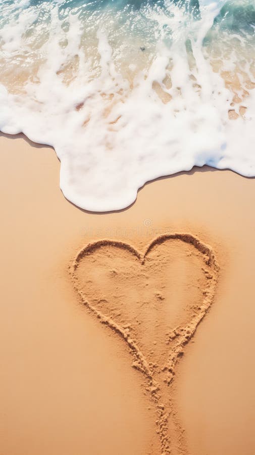 A heart drawn in the sand on a beach. AI generated. A heart drawn in the sand on a beach. AI generated