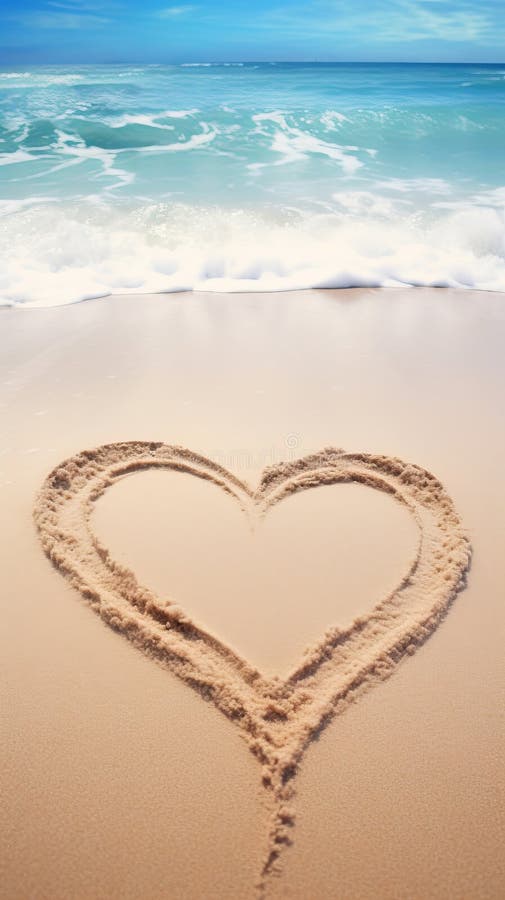 A heart drawn in the sand on a beach. AI generated. A heart drawn in the sand on a beach. AI generated