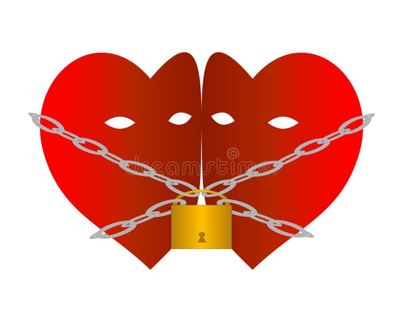 Two hearts chained with chains and padlock. Two hearts chained with chains and padlock