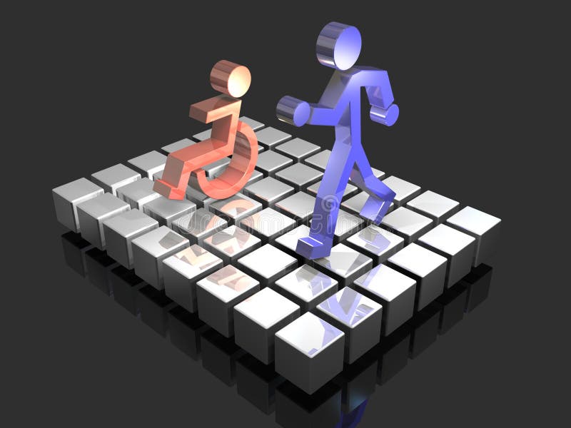 Coexistence with disabled and able-bodied person stock illustration