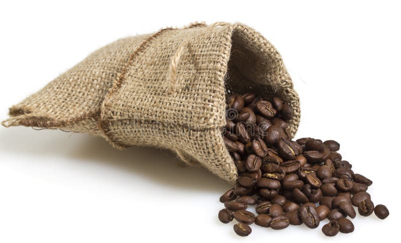 Cofee beans in a bag isolated on white background. Cofee beans in a bag isolated on white background