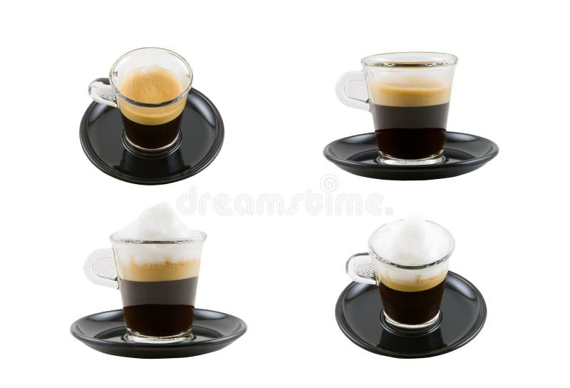 Caffè Espresso e cappuccino, caffè isolato su bianco con tracciato di ritaglio.