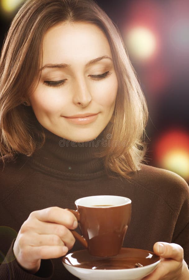 Girl with Coffee stock image. Image of beverage, happy 21416615