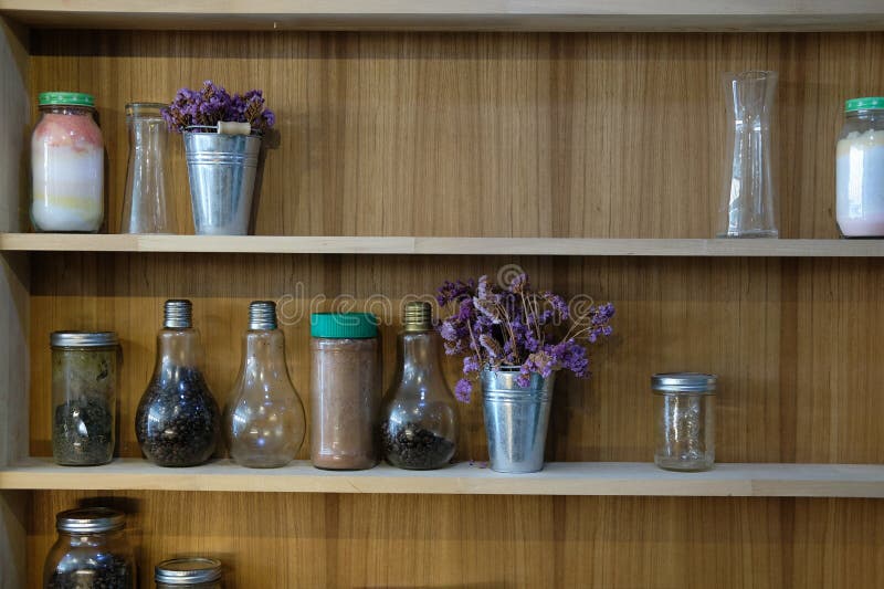 Coffee Bean in Glass Bottle on Shelf Stock Photo Image of container