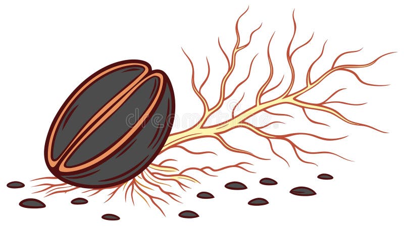 Coffee Bean with Roots, Sustainable Growth and Natural Origin, vector design Generative AI stock illustration