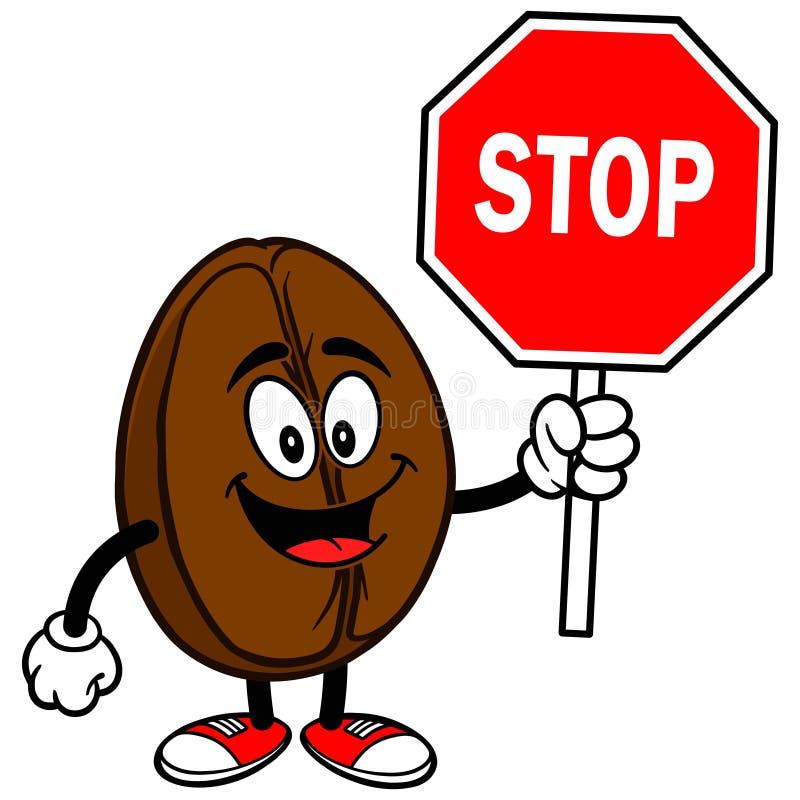 Coffee Bean with Stop Sign stock vector. Illustration of mascot 58402306