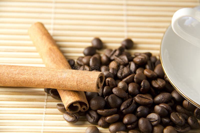 Coffee Beans and Cinnamon with Cap Stock Photo Image of cafe, close