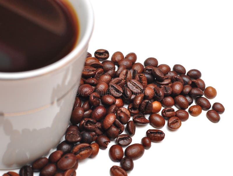 Coffee beans in coffee cup