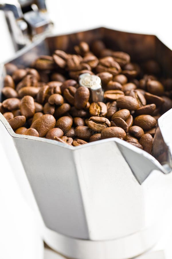 Coffee Beans in Coffee Maker Stock Photo Image of silver, coffee