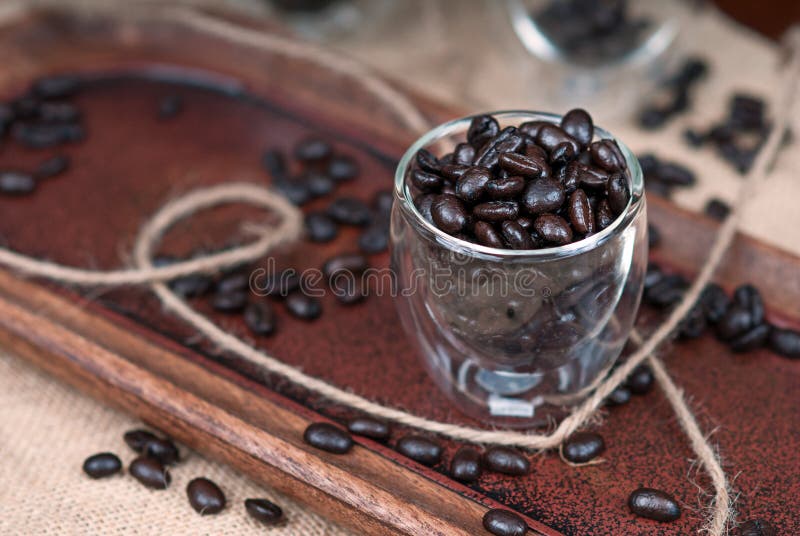 Espresso and Coffee Beans in Burlap Bag Stock Photo Image of