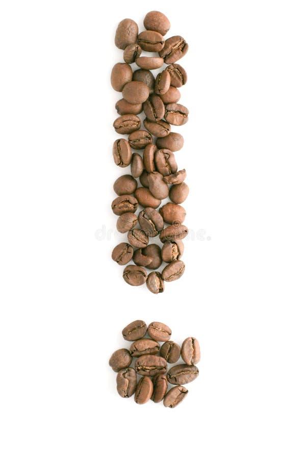 Coffee beans, exclamation mark royalty free stock photos