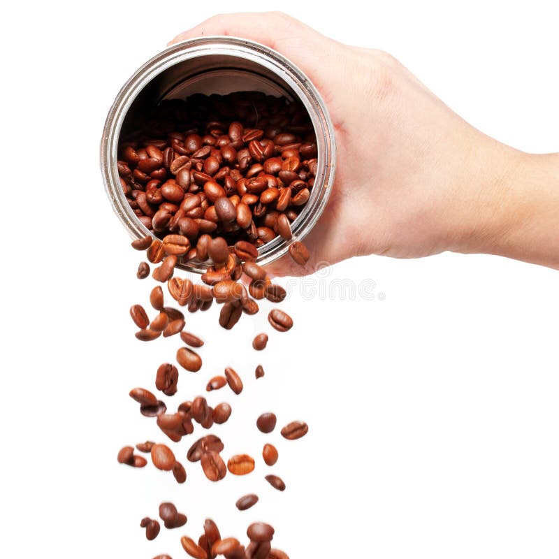 Coffee Beans Falling from the Hand into the Bag Stock Photo Image of