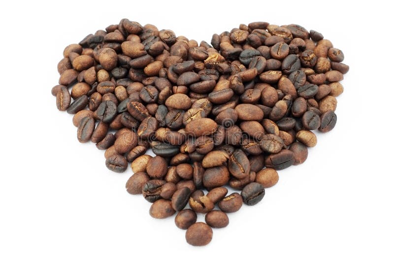 Coffee Beans in Heart Shape Isolated on White Background Stock Image