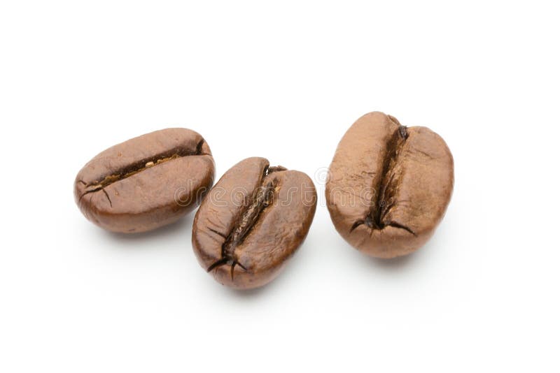 Coffee beans isolated on white background, closeup, macro