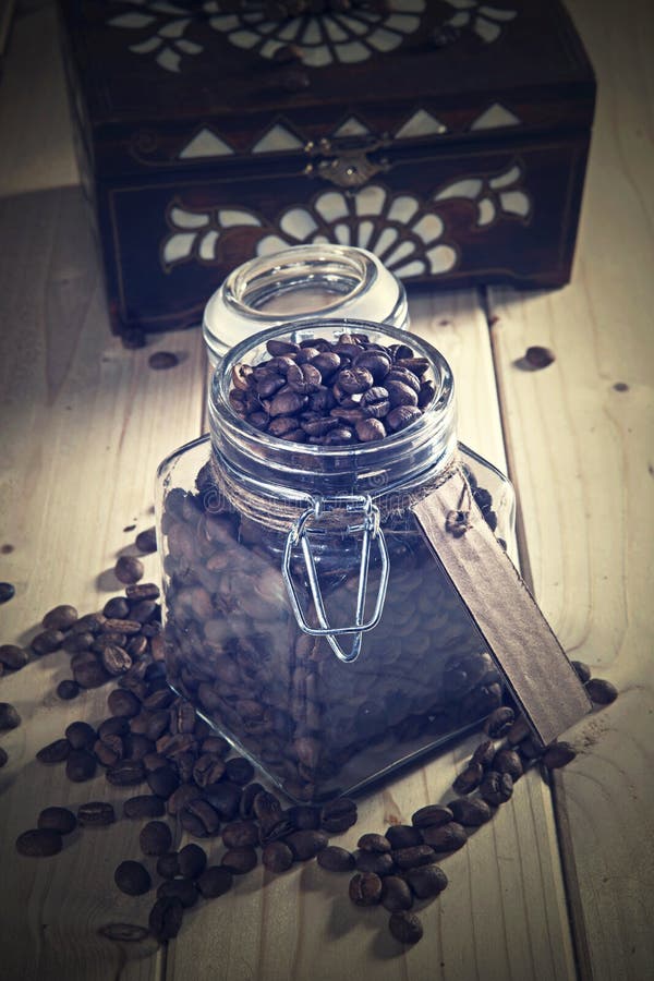 Coffee beans in the jar stock photo. Image of close, label 47667006