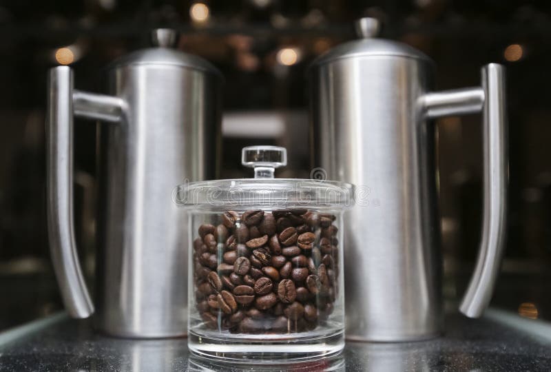 Fresh Coffee Beans in Jars Ready To Grind and Make a Espresso or Latte Stock Photo Image of