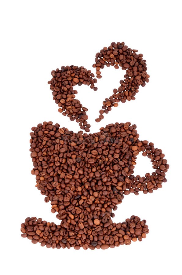 Coffee beans laid in the shape of a cup