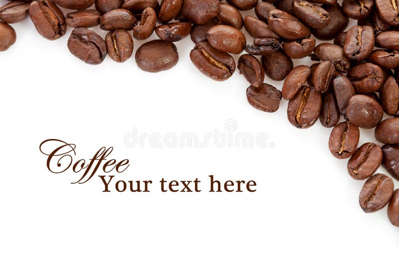 Coffee beans over white with text space