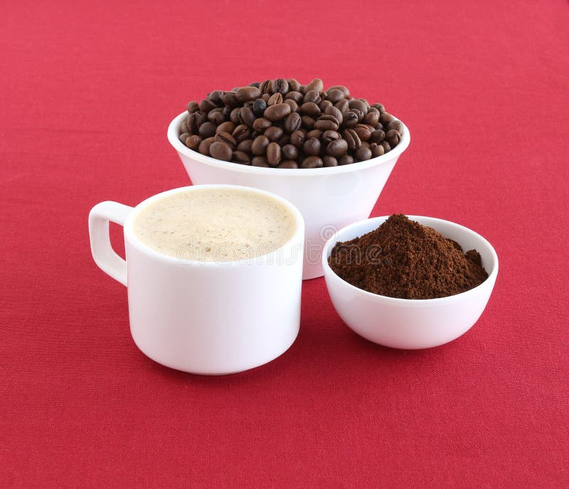 Coffee With Coffee Beans And Powder Stock Photo Image of
