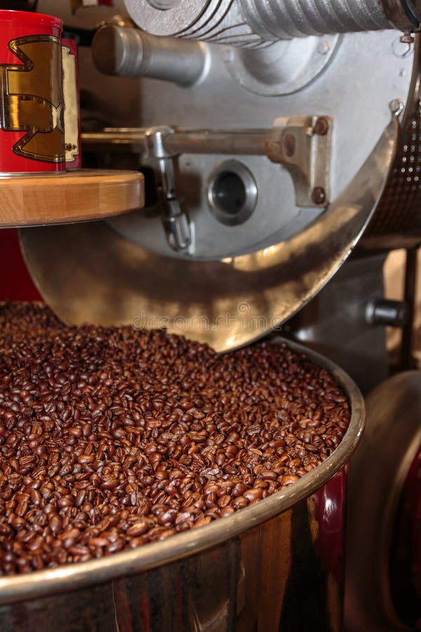 Coffee Beans Process in Roasting Machine Stock Photo Image of heap
