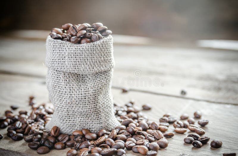 Coffee beans in the sackcloth bag