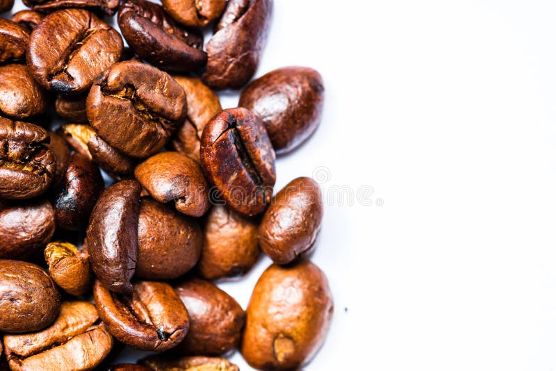 Coffee Beans Selective Focus. Macro Coffee Beans Background Stock Photo