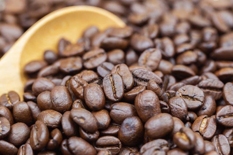 Coffee beans texture or coffee beans background. Brown roasted coffee beans. coffee beans on wooden spoon royalty free stock photography Coffee beans texture or coffee beans background. Brown roasted coffee beans. coffee beans on wooden spoon royalty free stock photography