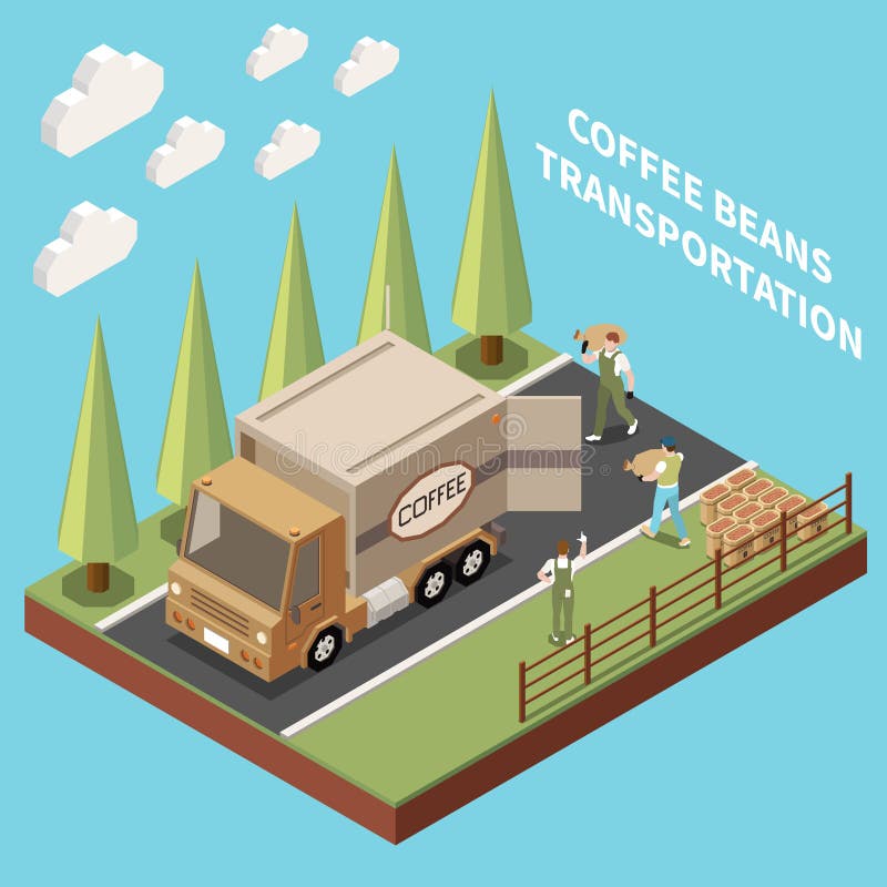 Coffee Beans Transportation Isometric Background Stock Illustration