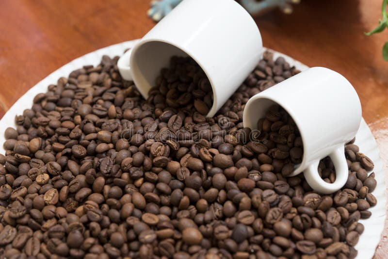 Coffee Beans and Two White Cups As a Decoration Stock Photo Image of