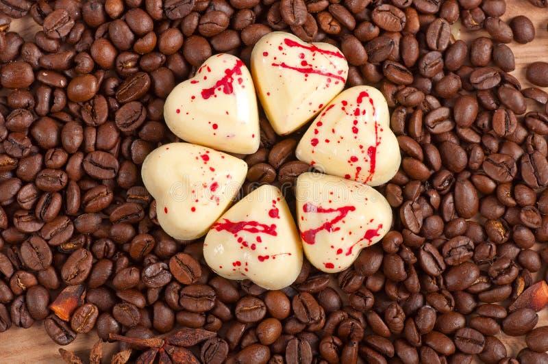 Coffee Beans and White Chocolate Heart Candy Stock Photo Image of