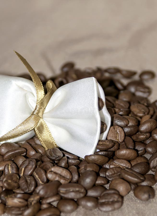 Download Coffee Pouch Mockup With Beans On Dark Romantic Blue Background. Gold Paper Clear Bag Stock ...