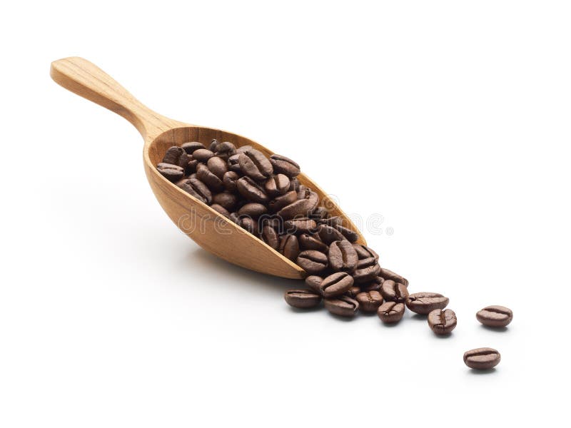 Coffee beans on wooden scoop