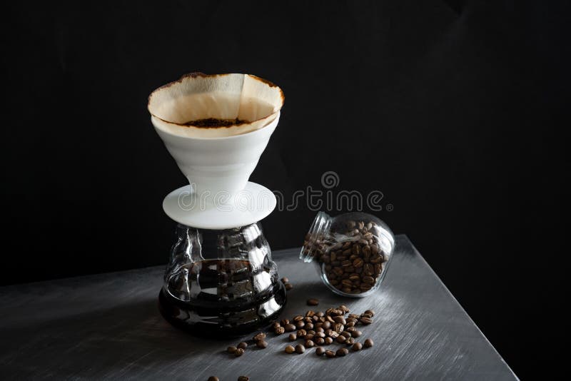 Coffee, Black Coffee, Drip Coffee, Making Coffee in Lowlight Black Stock Image Image of