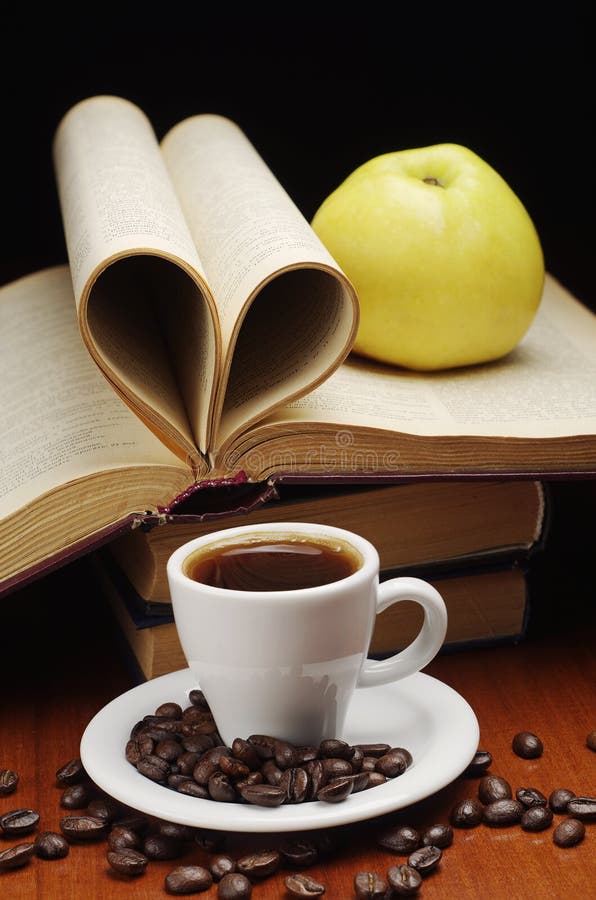 Coffee and opened book stock image. Image of opened, book 35070707