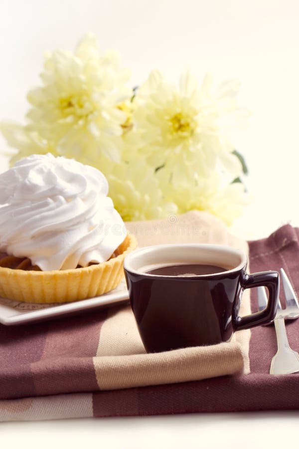 Coffee and Cake with Whipped Cream Stock Photo Image of closeup