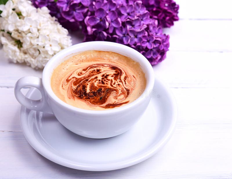 Cappuccino in a White Cup and Saucer Stock Photo Image of white, text