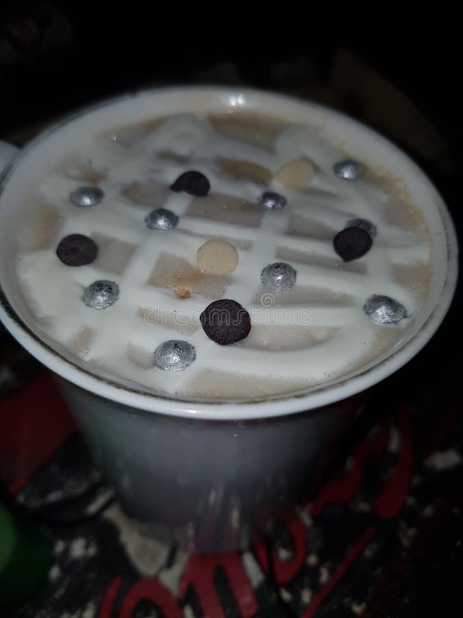 Coffee with Chocolate Chips and Cream Stock Photo Image of lighting