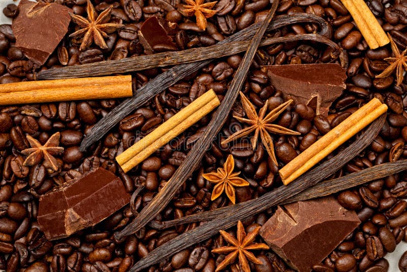 Coffee, chocolate and sweet spices