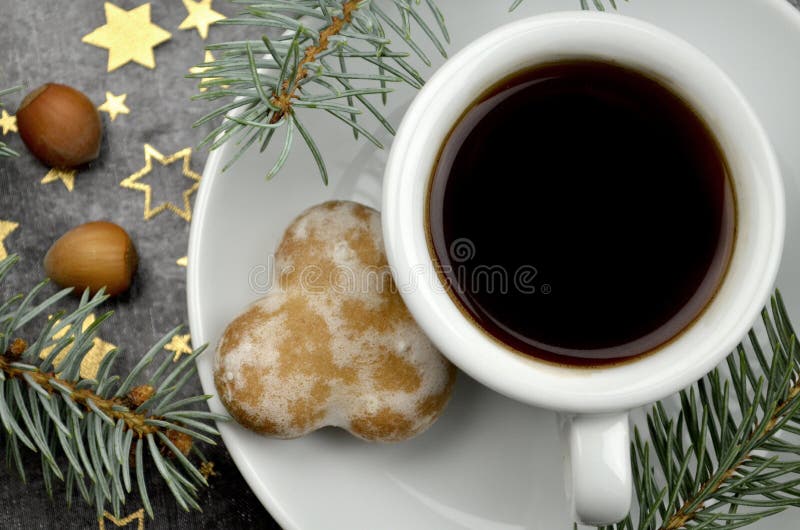 Coffee with Christmas Decorations Stock Photo Image of golden, coffee